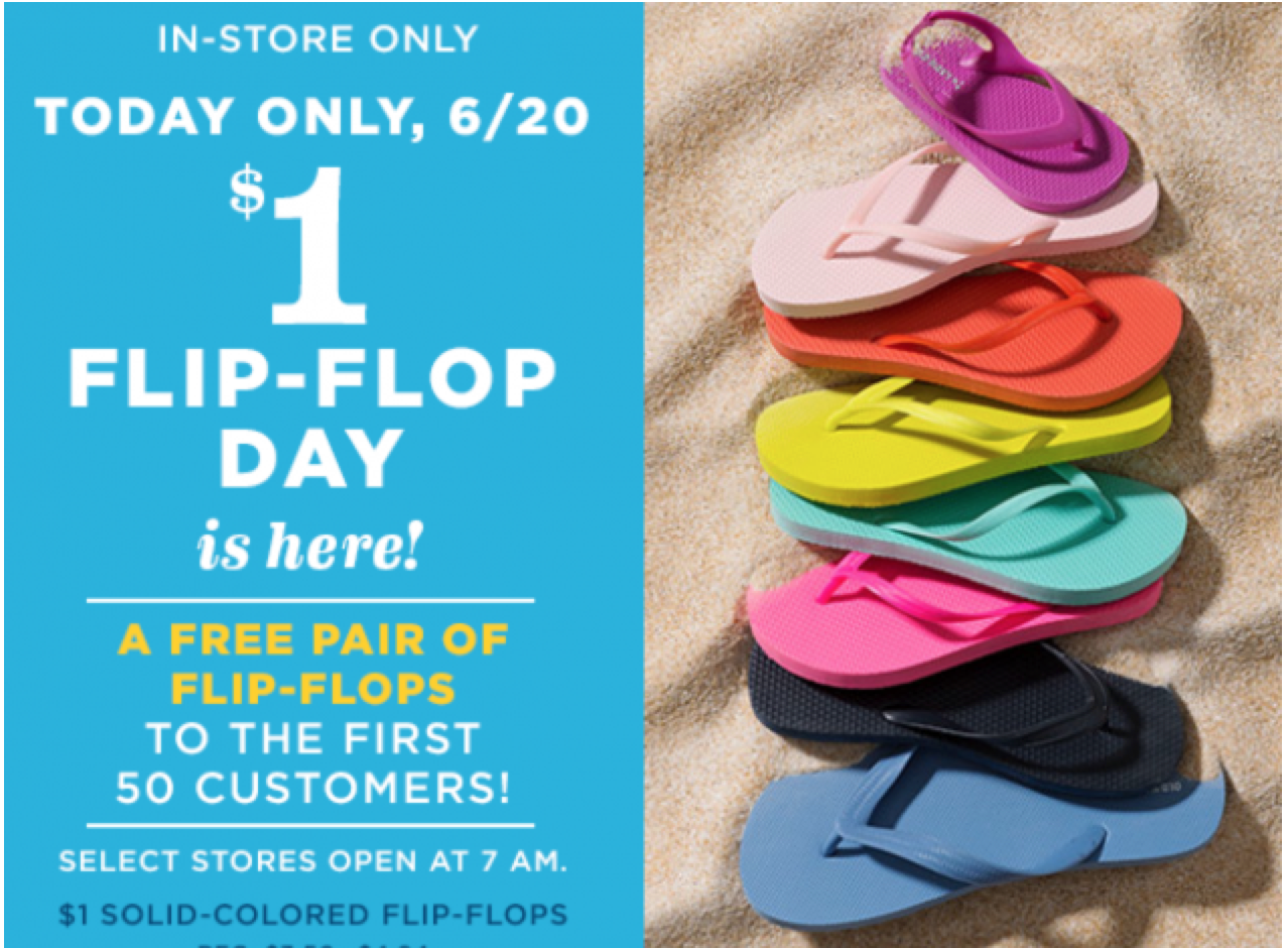 FREE Old Navy Flip Flop to the 1st 50 Customers - $1 Flop Flops ALL DAY ...