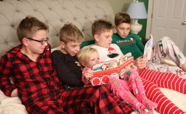 five kids in carters christmas pajamas