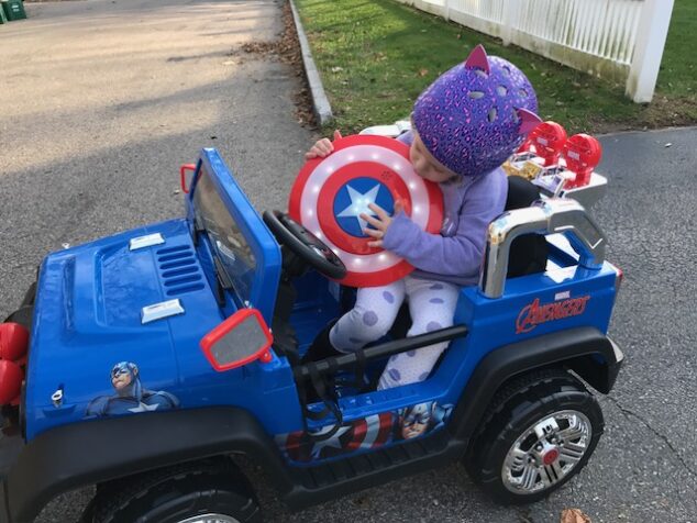 She loves the removable Captain America shield that came with her Dynacraft Avengers 4x4. 