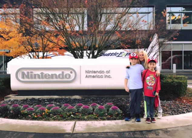 My boys and I about to enter Nintendo Headquarters!