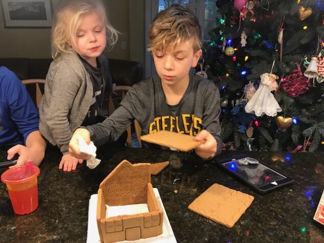 Construction on our Despicable Me 3 gingerbread house continues. 