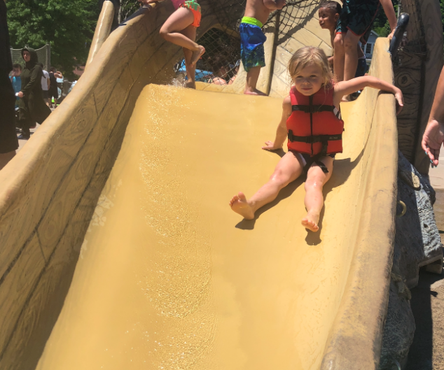 Victoria loved the water slide at the Lake Compounce water park. 