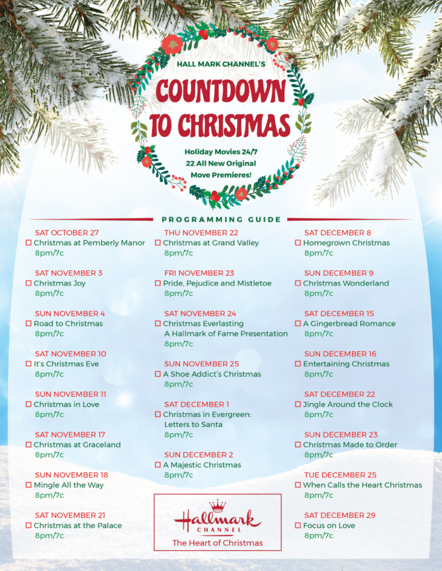 Hallmark Channel "Countdown to Christmas" Holiday Movies Checklist - Stylish Life for Moms