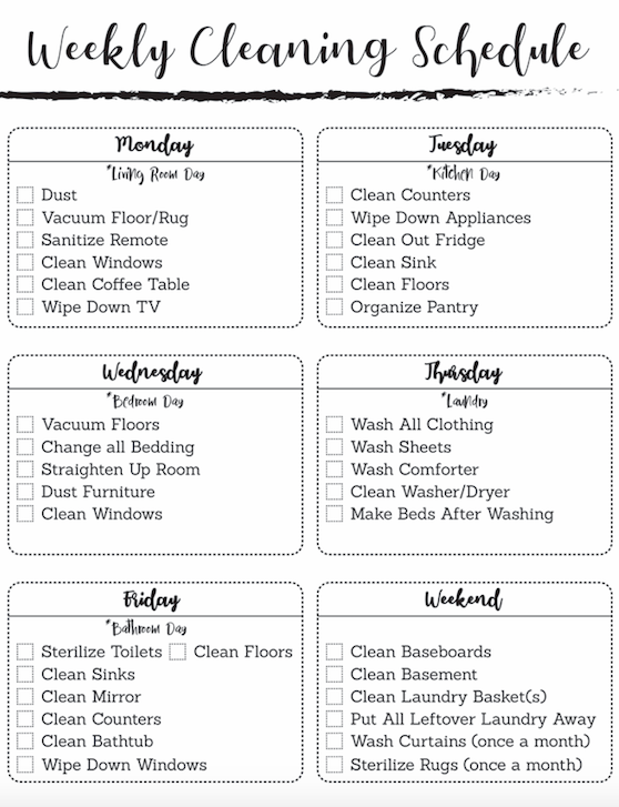 Weekly Cleaning Schedule Stylish Life For Moms