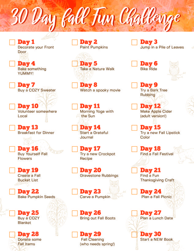 30 Day Challenge: 30 Day Fall Activity Challenge