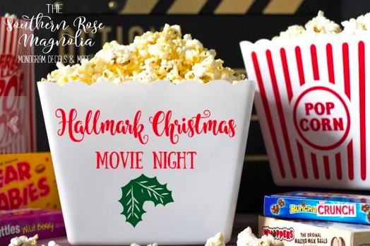 Personalized Popcorn Tub, Hallmark Christmas, Movie Night, Family gifts, popcorn theme party, Gift basket, party favors, Popcorn Bins from TheSouthRoseMagnolia