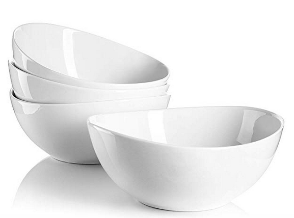Sweese 1104 Porcelain Bowls - Set of 4-28 Ounce (Top to the Rim) for Cereal, Salad and Desserts, White 