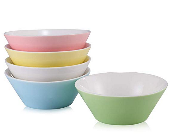 BonNoces Porcelain Bowls - 15 Oz Elegant Bowl Set Perfect for Cereal, Soup, Salad, Pasta, Dessert, Snack and Ice Cream, Assorted colors, Set of 5 