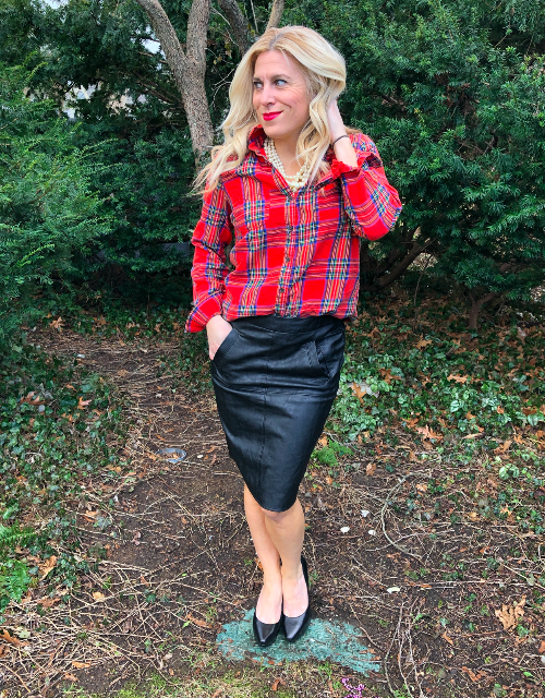 Plaid with Leather Skirt