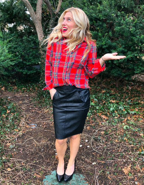 Plaid with Leather Skirt