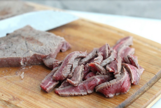 Raw Steak cut up in strips