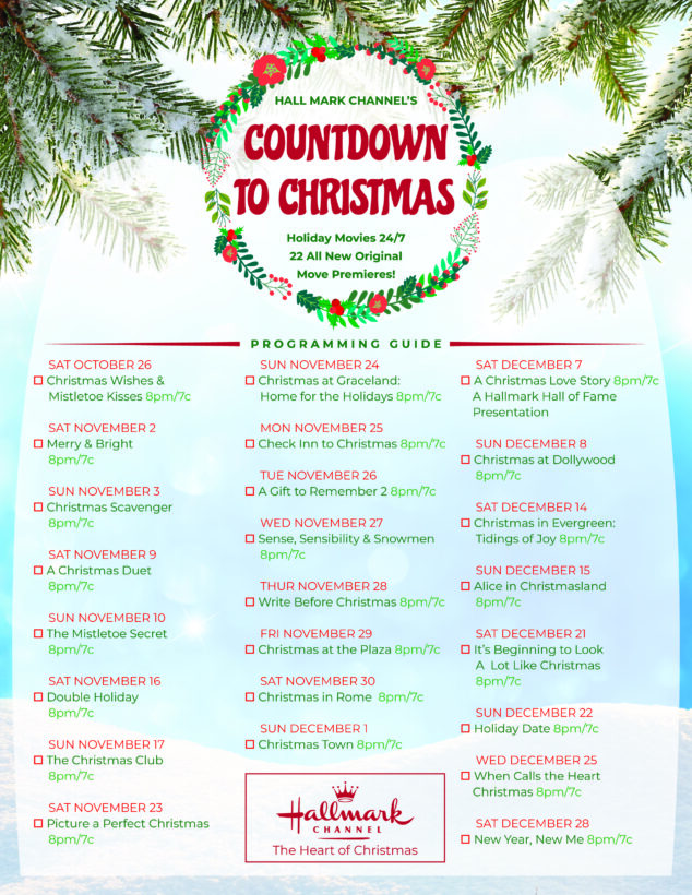 Hallmark Christmas Schedule 2024 Printable Elise Blinnie