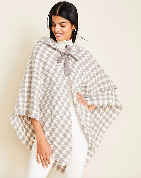 Houndstooth Shawl Collar Poncho