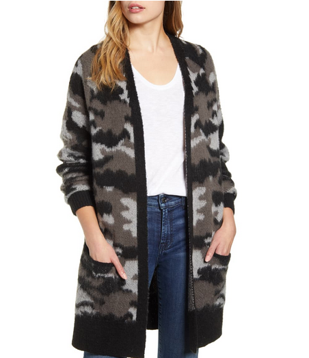 Camo Open Front Long Cardigan LUCKY BRAND