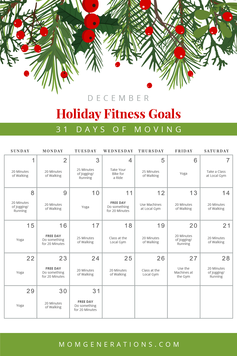 December Fitness Goals 31 Days of MOVING Stylish Life for Moms