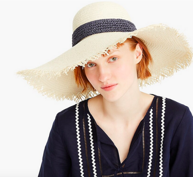 J.Crew Wide-brim straw hat with crochet band 