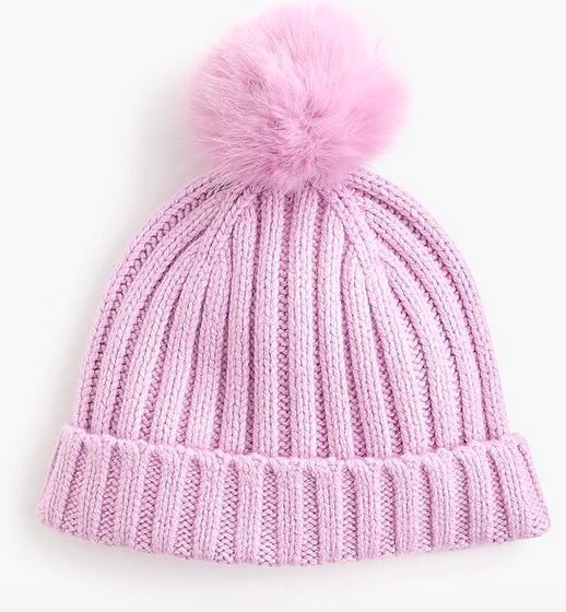 Ribbed beanie with faux-fur pom-pom