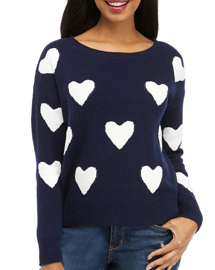  Crown & Ivy™ Women's Long Sleeve Heart Texture Solid Sweater