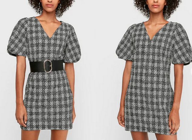 Express Dresses - jacquard puff sleeve mini shift dress