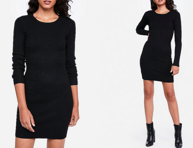 ribbed long sleeve fitted sweater dress