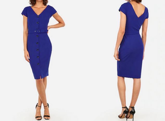 express dresses - belted button front sheath dress