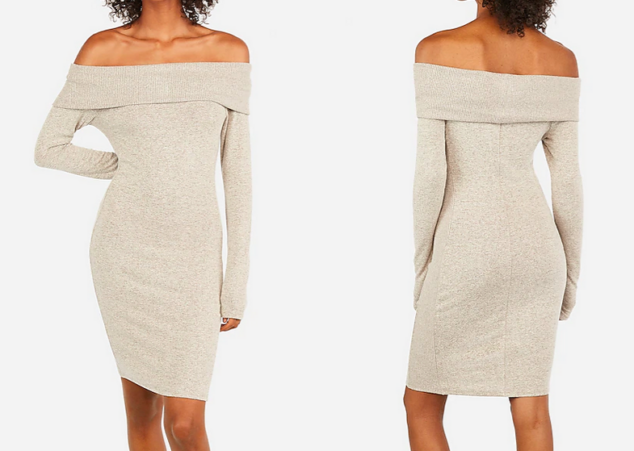 off the shoulder ribbed cozy sheath dress