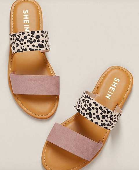 Blush Leopard Two Band Flat Slide Sandals