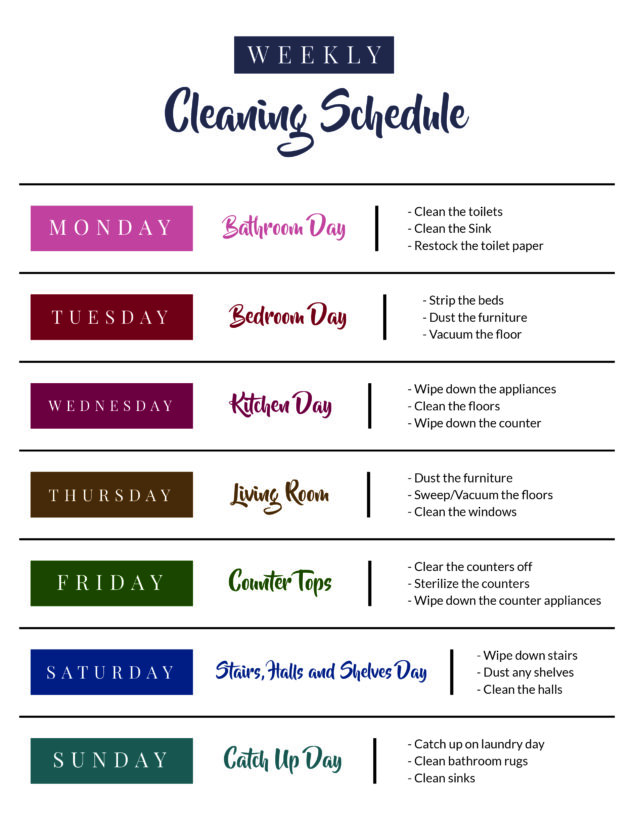 Home Cleaning Weekly Cleaning Routine Schedule