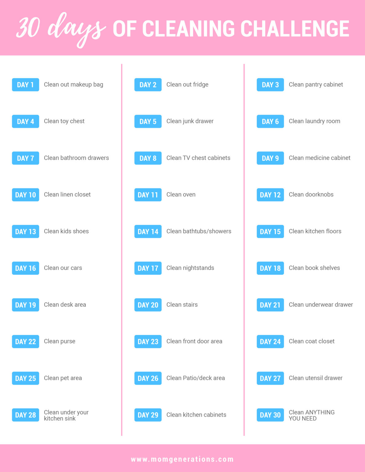 Cleaning Challenge - 30 Day Clean House Challenge