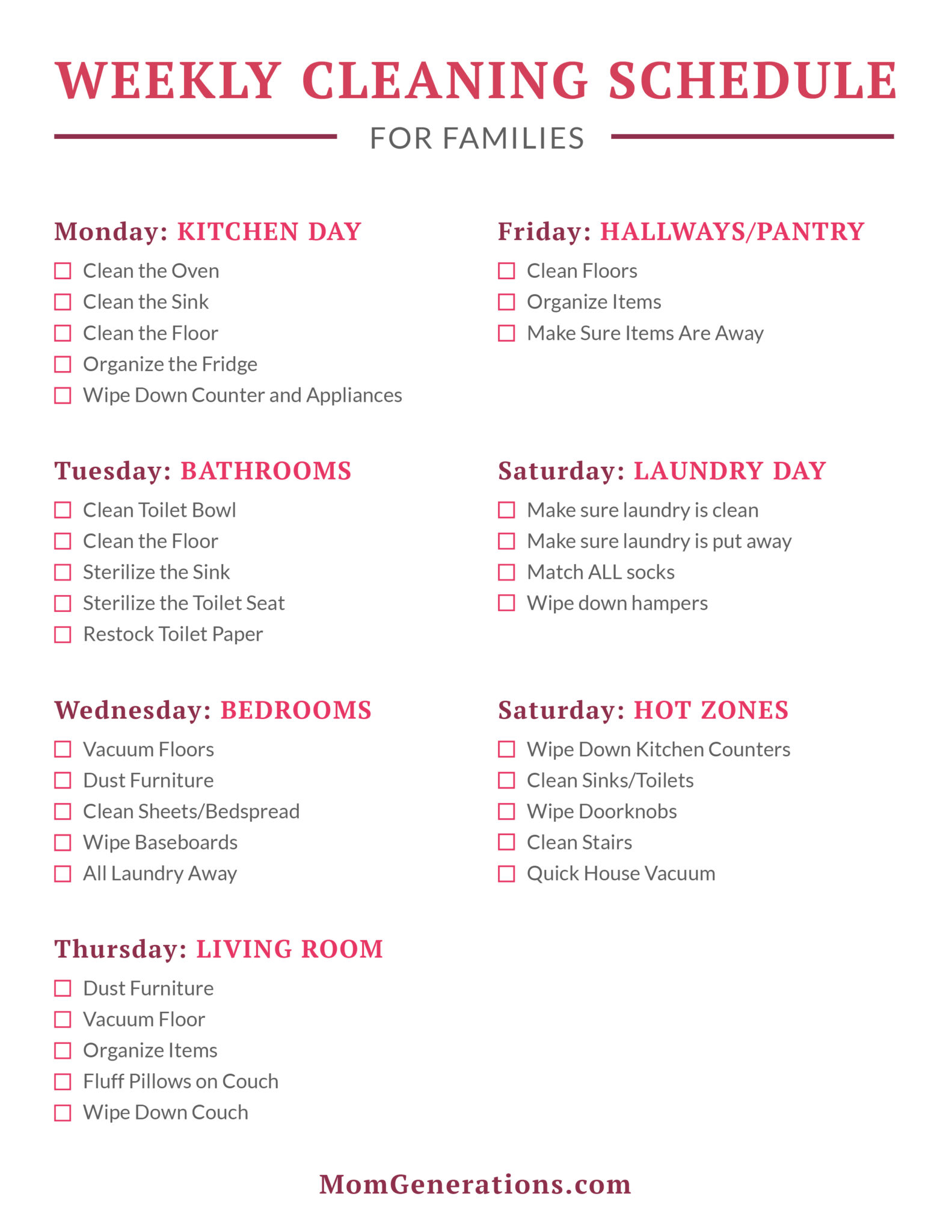 Weekly Cleaning Routine for Families Stylish Life for Moms