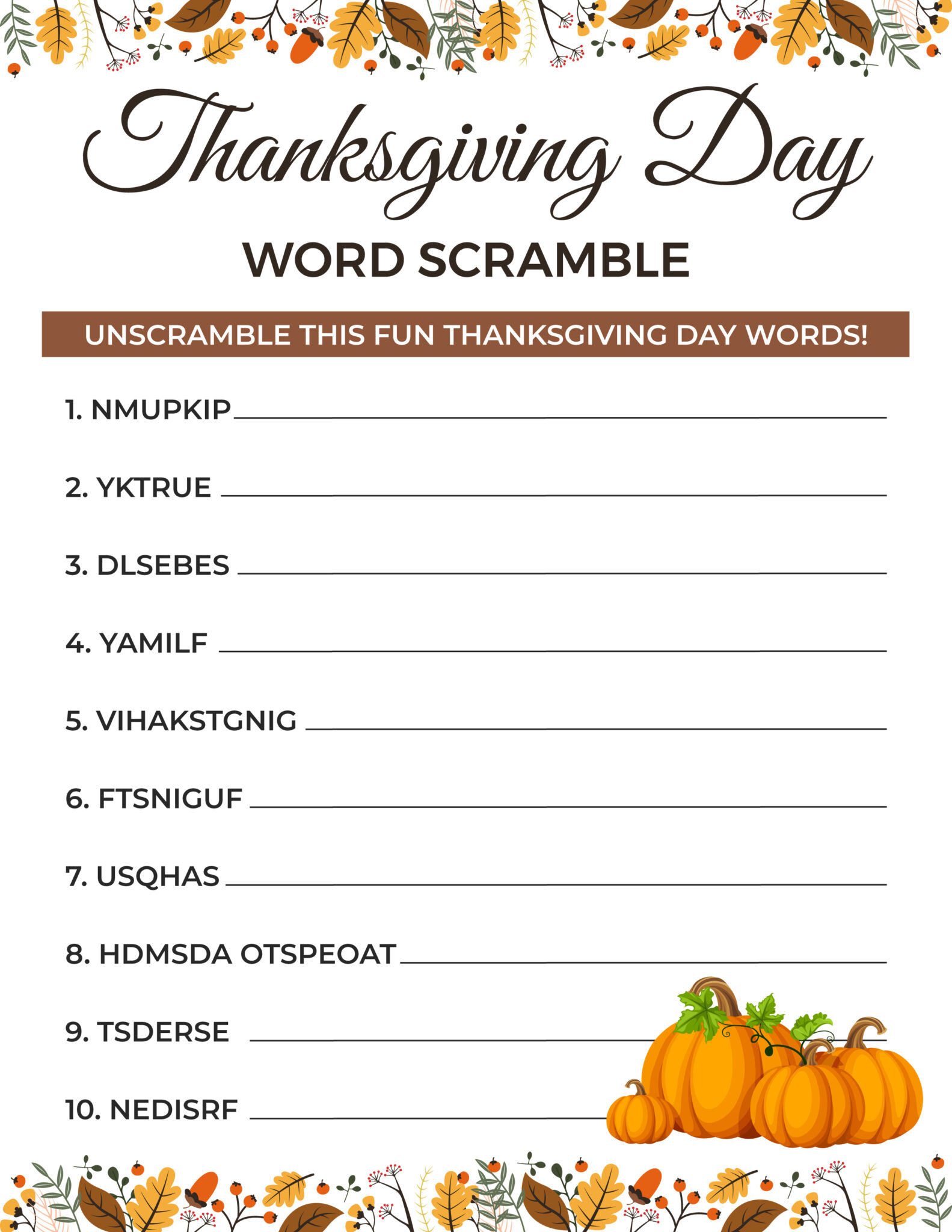 Thanksgiving Word Scramble - Stylish Life for Moms