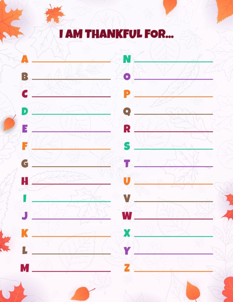 "I AM THANKFUL FOR" Printable for Families - Stylish Life for Moms