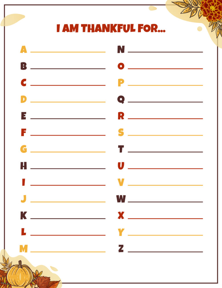 "I AM THANKFUL FOR" Printable for Families - Stylish Life for Moms
