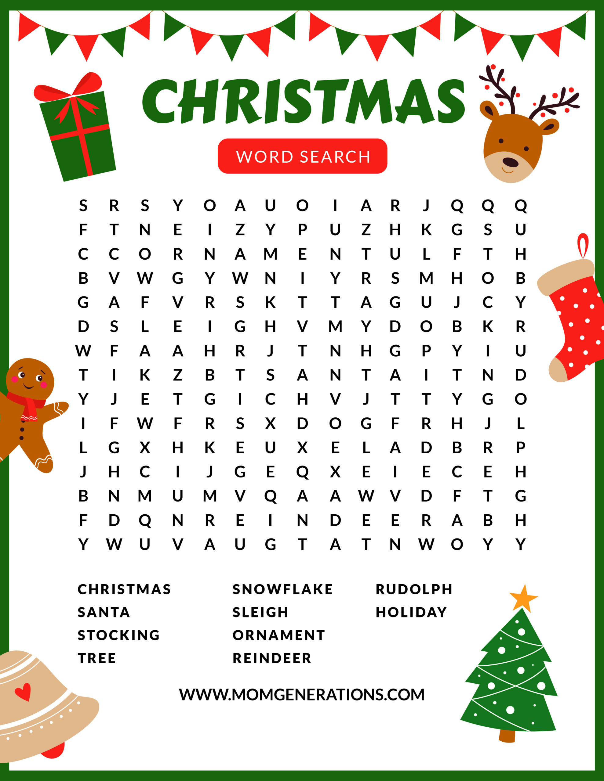 Printable Easy Christmas Word Search For Kids