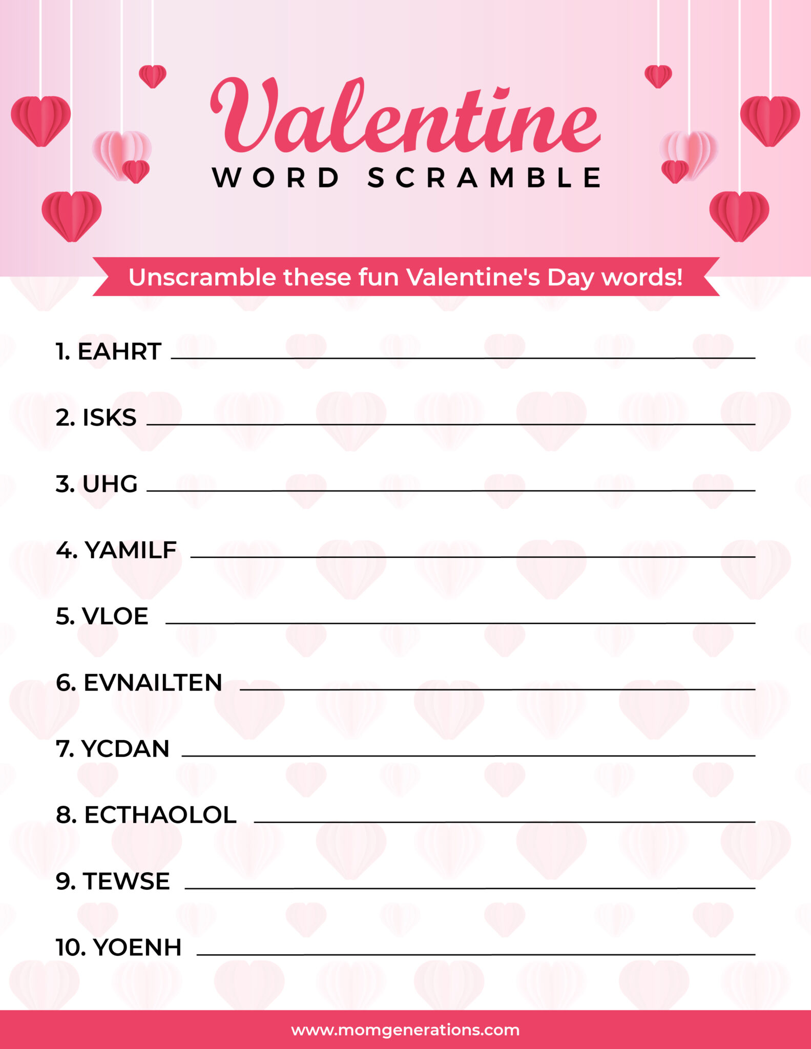 Valentine Word Scramble - Mom Generations | Stylish Life for Moms