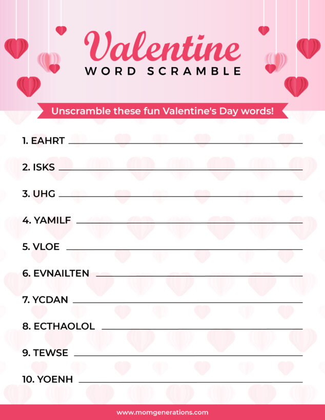 Valentine Word Scramble - Stylish Life for Moms