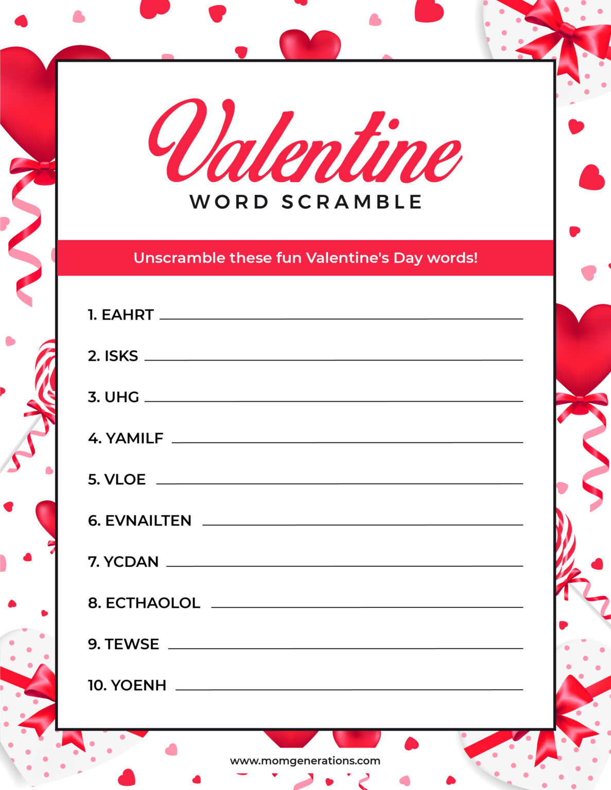 Valentine Word Scramble Mom Generations Stylish Life For Moms