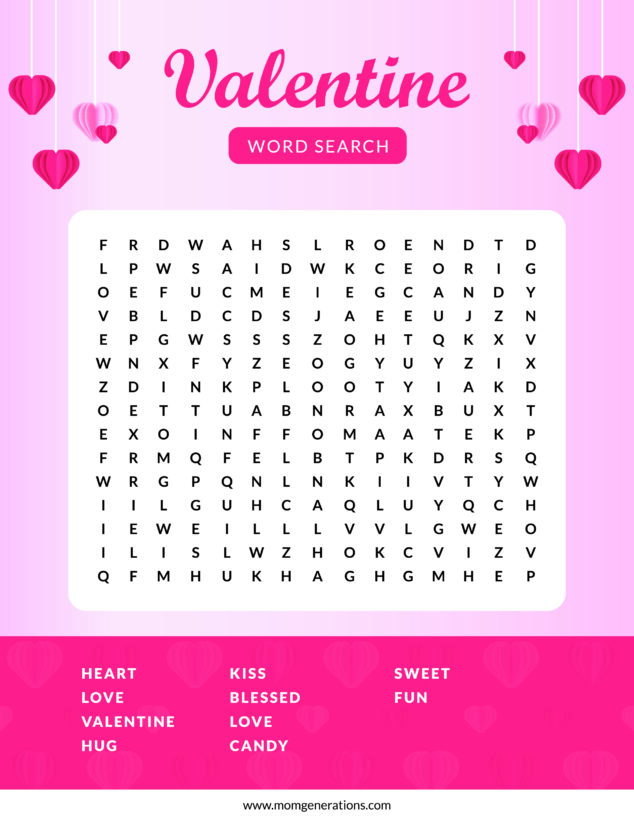 Valentine Word Search FREE PRINTABLE