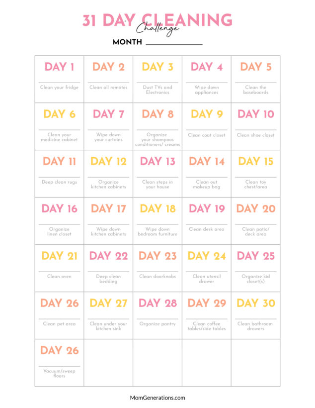 30 Day Cleaning Challenge