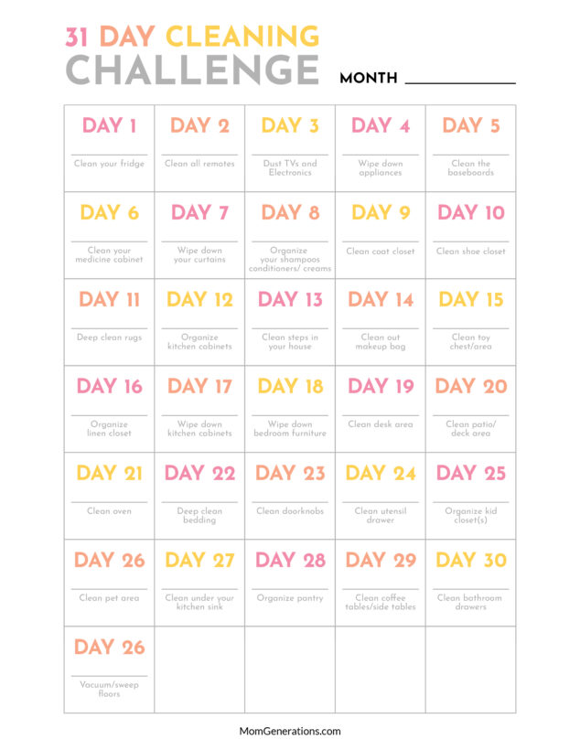 30 Day Cleaning Challenge