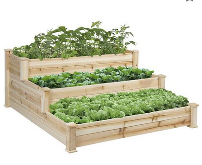 3-Tier Wooden Raised Vegetable Garden Bed Planter Kit for Outdoor Gardening