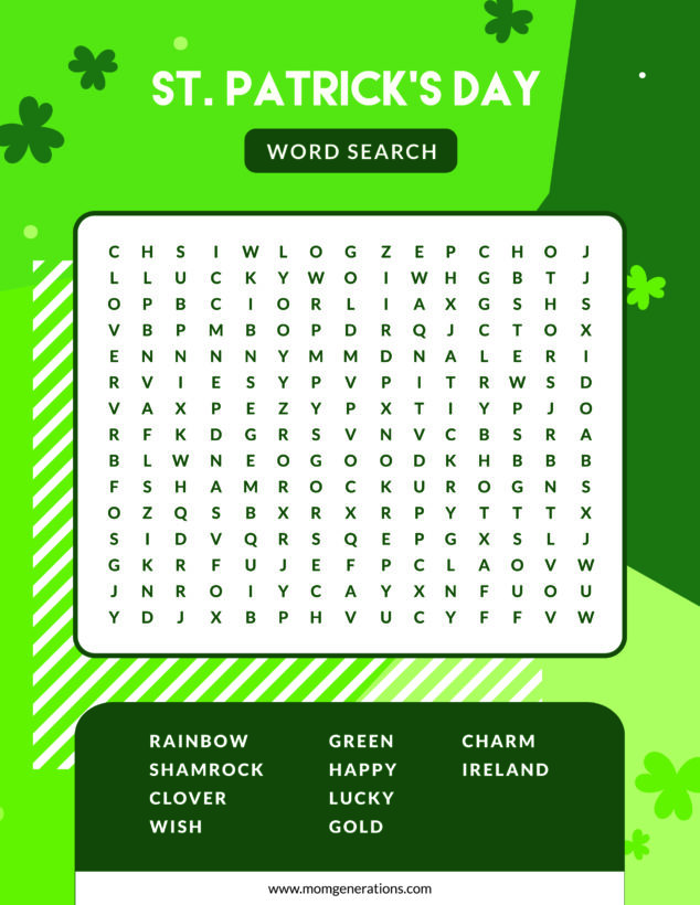 St. Patrick's Day Word Search PDF