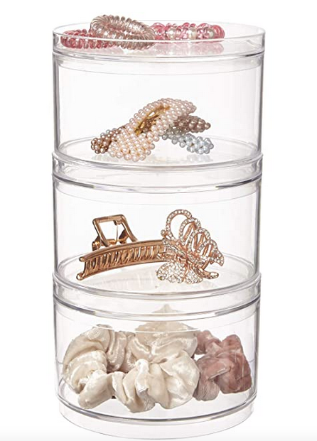 Stackable Clear Plastic Hair Accessory Containers with Lids