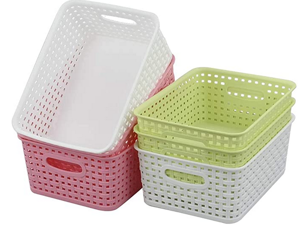 6 Pantry Organizer Bins, Plastic Weave Baskets