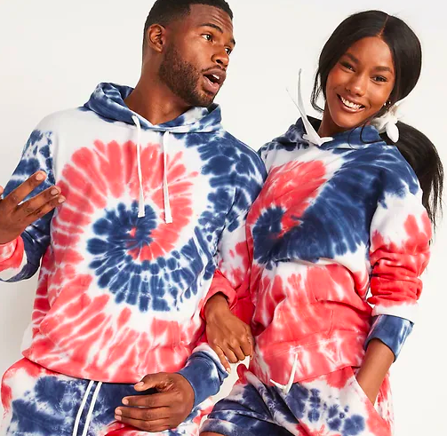 Red white and best sale blue tie dye hoodie