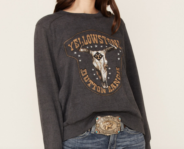 Paramount Network's Yellowstone Women's Charcoal Mineral Wash Steerhead Graphic Raglan Sweatshirt