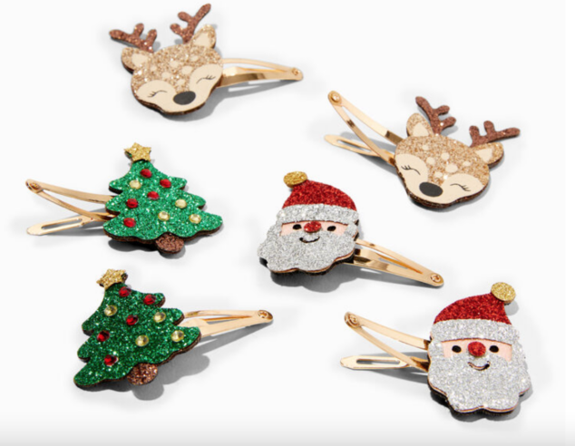Christmas Icons Glittery Snap Hair Clips - 6 Pack