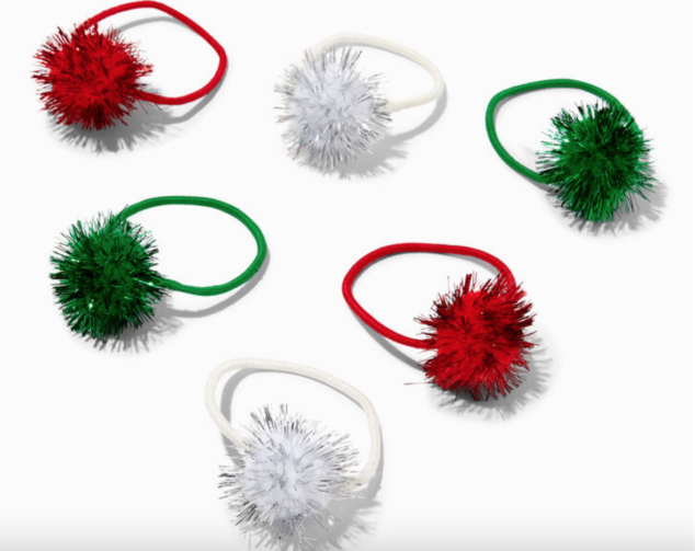 Christmas Pom Pom Hair Ties - 6 Pack