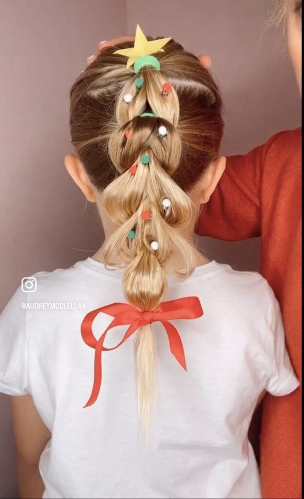 Adorable Christmas Tree Hairstyle for Girls