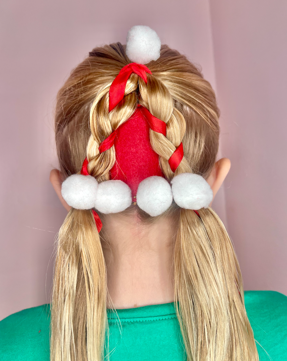 Cute Christmas Hairstyle - Santa Hat Braids - Stylish Life for Moms
